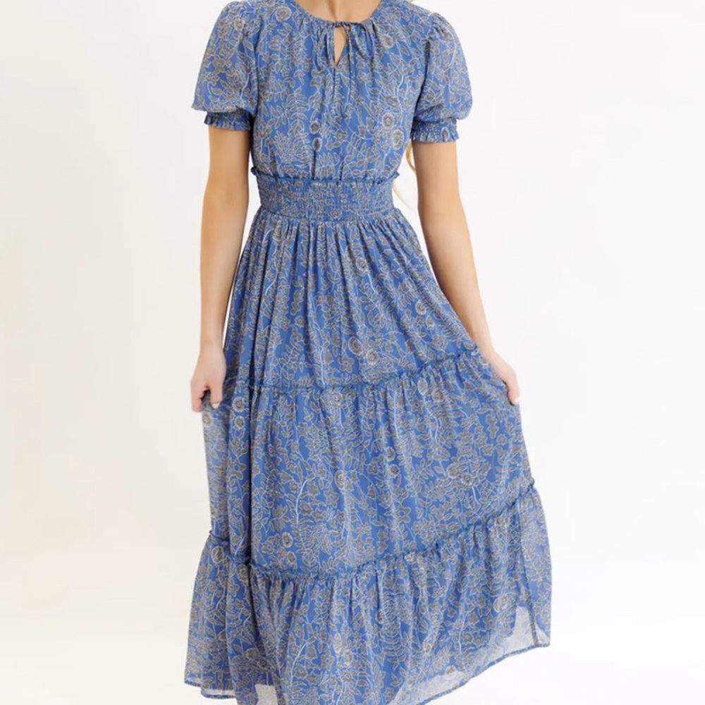 DownEast Blue Floral Midi Dress